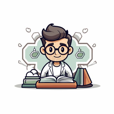 Illustration for Scientist Reading Book Cartoon Mascot Character Vector Illustration. - Royalty Free Image