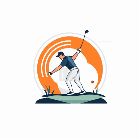 Illustration for Golf club vector logo design template. Professional golfer in action. - Royalty Free Image