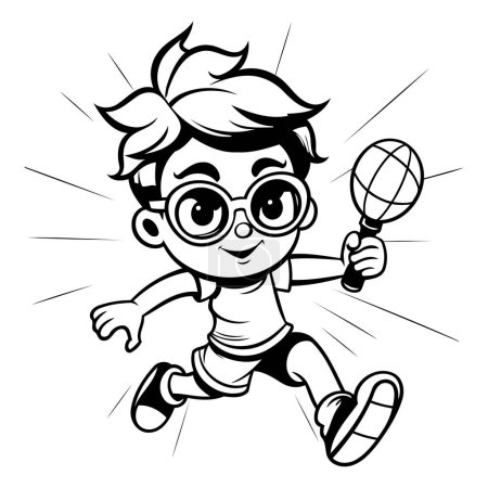 Illustration for Cute Little Boy Wearing Glasses Running with a Rattle - Royalty Free Image