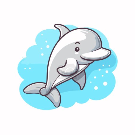 Ilustración de Lindo delfín de dibujos animados sobre un fondo blanco. Ilustración vectorial en un estilo plano. - Imagen libre de derechos