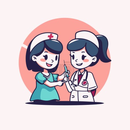 Ilustración de Enfermera y doctora. Ilustración vectorial en un estilo plano de dibujos animados. - Imagen libre de derechos