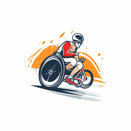 Téléchargez les illustrations : Course en fauteuil roulant. Illustration vectorielle d'un homme handicapé en vélo. - en licence libre de droit