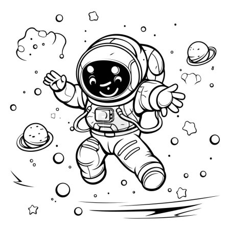 Illustration for Astronaut in space. black and white vector illustration for coloring book - Royalty Free Image