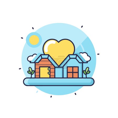 Téléchargez les illustrations : Jolie maison avec cœur au milieu. Illustration vectorielle plate. - en licence libre de droit