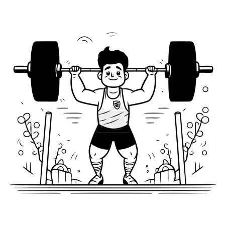 Ilustración de Chico de fitness haciendo ejercicios con pesas. Ilustración vectorial. - Imagen libre de derechos