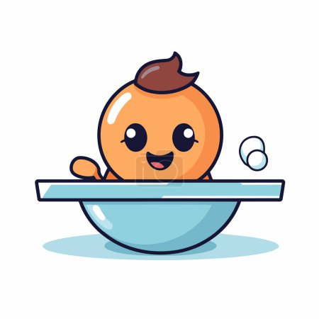 Téléchargez les illustrations : Mignon personnage d'oeuf de dessin animé lavage dans le bain. Illustration vectorielle. - en licence libre de droit