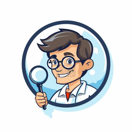 Illustration for Scientist man holding magnifying glass. Vector illustration in cartoon style - Royalty Free Image