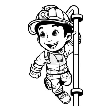 Téléchargez les illustrations : Mascotte de Garçon Pompier Cartoon Illustration vectorielle de conception de caractères. - en licence libre de droit
