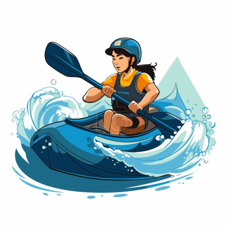Illustration for Illustration of a woman paddling a kayak in the water - Royalty Free Image