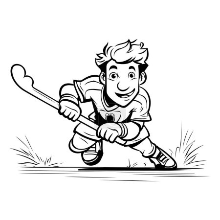 Illustration for Hockey player running with a stick. black and white vector illustration - Royalty Free Image