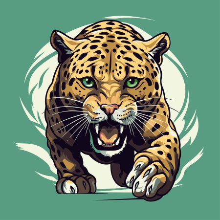 Ilustración de Jaguar o leopardo con ojos verdes. Ilustración vectorial. - Imagen libre de derechos