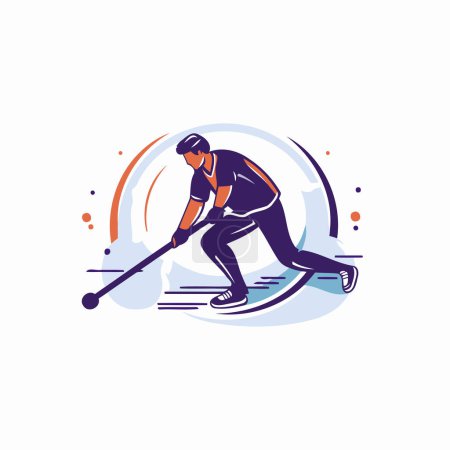 Illustration for Ice hockey player vector logo design template. Ice hockey player logo design. - Royalty Free Image