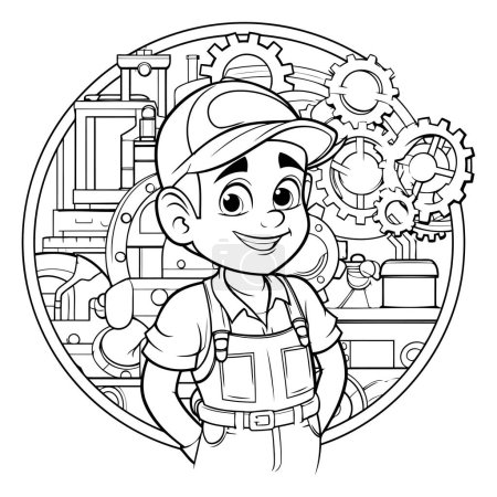 Illustration for Black and White Cartoon Illustration of Cog Wheel Worker Character for Coloring Book - Royalty Free Image