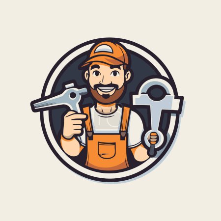 Illustration for Repairman holding a wrench and spanner. Vector illustration. - Royalty Free Image