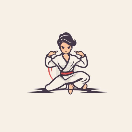 Karate Mädchen im Kimono. Kampfkunst. Vektorillustration