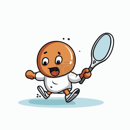 Ilustración de Jugador de tenis de dibujos animados corriendo con raqueta. Ilustración vectorial sobre fondo blanco. - Imagen libre de derechos