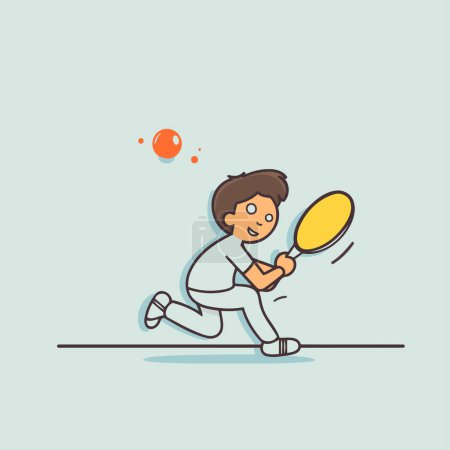 Téléchargez les illustrations : Un garçon de dessin animé jouant au tennis. Illustration vectorielle d'un garçon jouant au tennis. - en licence libre de droit