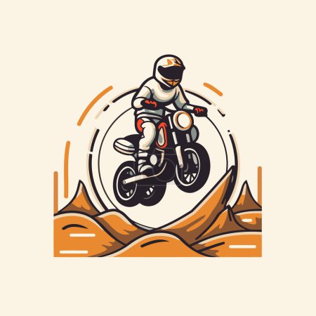 Ilustración de Motocross rider en casco montando una moto. ilustración vectorial - Imagen libre de derechos