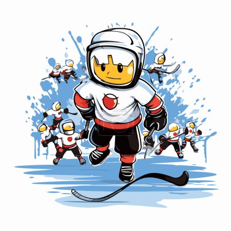 Illustration for Hockey player and team in action. vector cartoon illustration isolated on white background. - Royalty Free Image