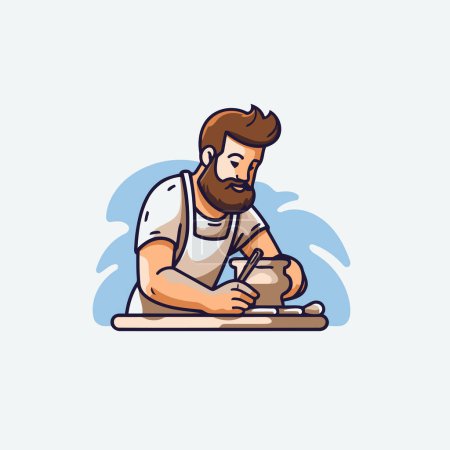 Illustration for Carpenter at work. Vector illustration in cartoon style on white background. - Royalty Free Image