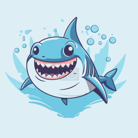 Téléchargez les illustrations : Personnage de dessin animé de requin. Illustration vectorielle d'un requin dessin animé mignon. - en licence libre de droit