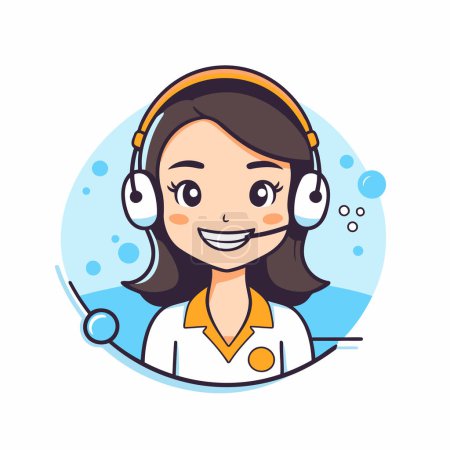 Illustration for Call center operator with headset. Vector illustration in flat design style. - Royalty Free Image