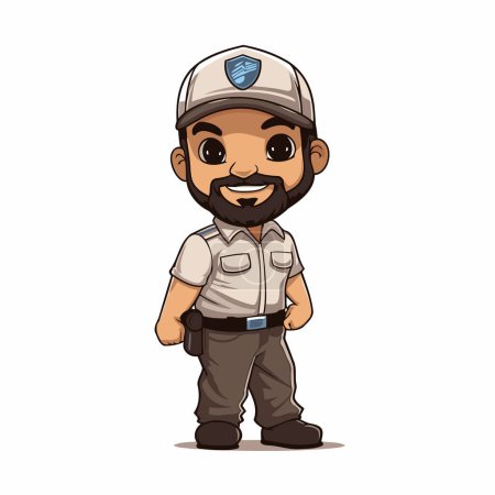 Illustration for Vector illustration of Cute Cartoon Policeman in uniform. Isolated on white background - Royalty Free Image