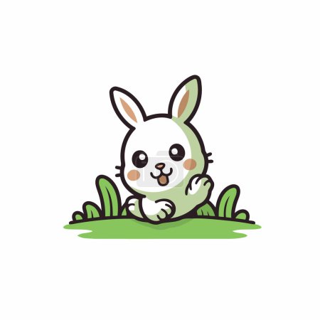 Illustration for Cute rabbit cartoon sitting on the grass. Vector Illustration. - Royalty Free Image