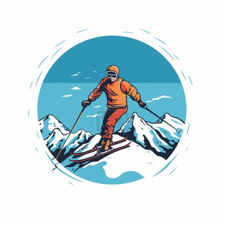 Téléchargez les illustrations : Ski dans les montagnes. Illustration vectorielle dans un style rétro. - en licence libre de droit