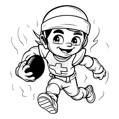 Illustration for Illustration of a Kid Boy Running with a Rugby Ball - Coloring Book - Royalty Free Image