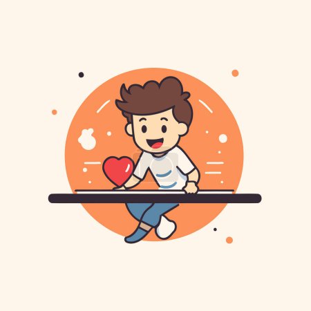 Illustration for Cute boy playing table tennis vector illustration. Flat cartoon character design. - Royalty Free Image