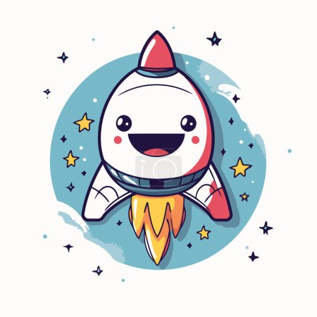 Ilustración de Personaje de dibujos animados Rocket. Linda nave espacial kawaii. Ilustración vectorial. - Imagen libre de derechos