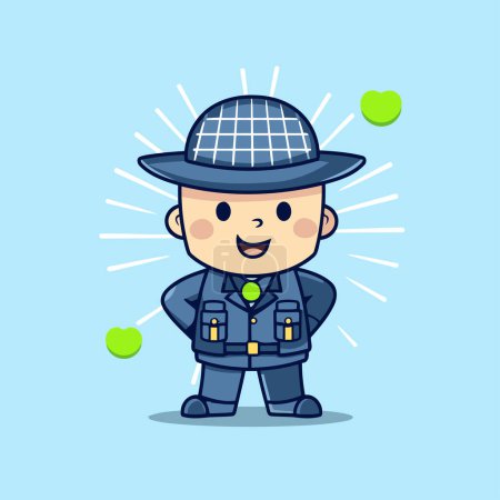 Illustration for Cute Cartoon Police Officer Vector Illustration. Cute Policeman Character - Royalty Free Image