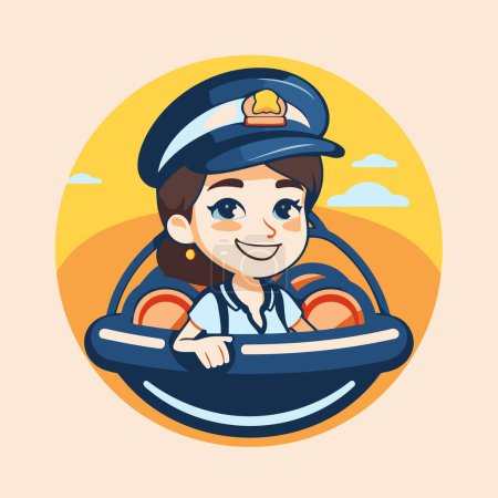 Illustration for Cute girl in pilot costume. Vector illustration in cartoon style. - Royalty Free Image