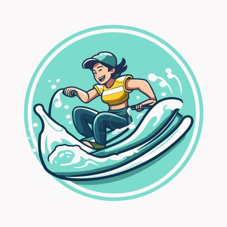 Illustration for Surfer man riding on surfboard. Vector illustration in cartoon style - Royalty Free Image