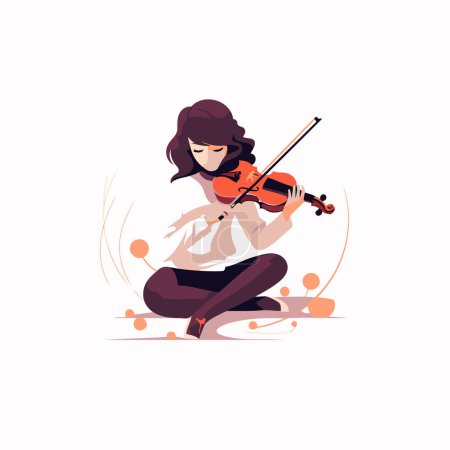 Téléchargez les illustrations : Une fille qui joue du violon. Illustration vectorielle mignonne dans un style de dessin animé plat. - en licence libre de droit