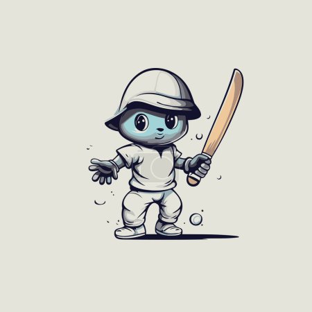 Illustration for Cartoon baseball player with baseball bat and ball. Vector illustration. - Royalty Free Image