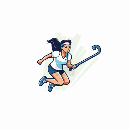 Téléchargez les illustrations : Joueuse de hockey avec bâton de hockey. Illustration vectorielle sur fond blanc. - en licence libre de droit