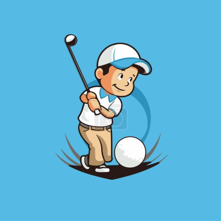 Ilustración de Golfista con palo de golf y pelota sobre fondo azul. Ilustración vectorial. - Imagen libre de derechos
