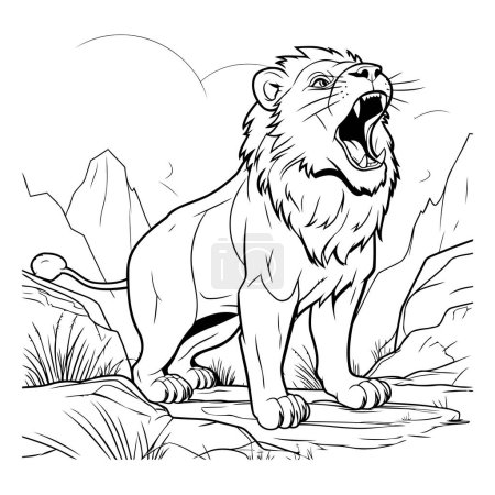 Téléchargez les illustrations : Lion - illustration vectorielle en noir et blanc pour page de livre à colorier. - en licence libre de droit