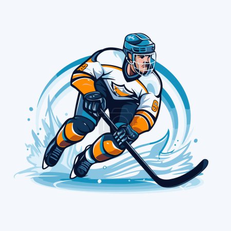 Téléchargez les illustrations : Illustration vectorielle du joueur de hockey sur glace. Joueur de hockey sur glace avec le bâton. - en licence libre de droit
