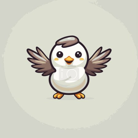 Illustration for Cute cartoon penguin with wings on gray background. Vector illustration. - Royalty Free Image