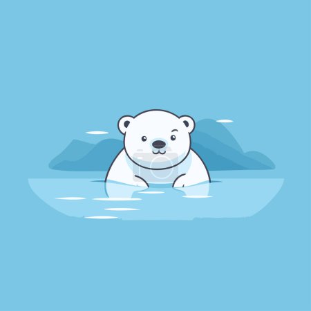Téléchargez les illustrations : Ours polaire nageant dans l'eau. Illustration vectorielle dessin animé mignon. - en licence libre de droit