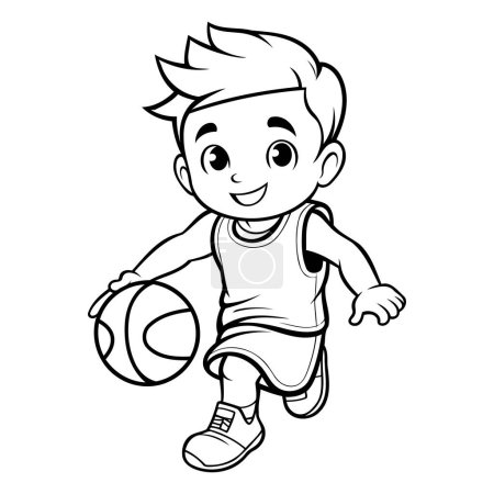 Téléchargez les illustrations : Garçon jouant au basket-ball - Livre de coloriage pour enfants. Illustration vectorielle. - en licence libre de droit