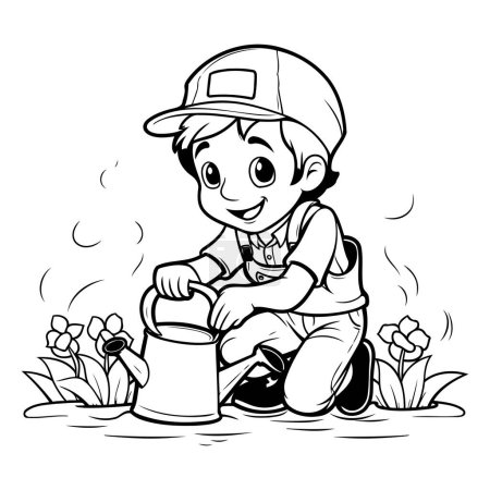 Ilustración de Ilustración de dibujos animados en blanco y negro de plantas o flores para colorear para niños pequeños - Imagen libre de derechos