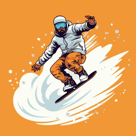 Ilustración de Snowboarder saltar en una tabla de snowboard. Ilustración deportiva vectorial. - Imagen libre de derechos