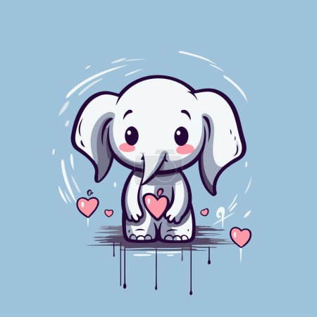 Ilustración de Lindo elefante con corazones. Lindo personaje animal. Ilustración vectorial. - Imagen libre de derechos