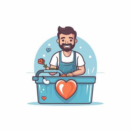 Illustration for Man washing his hands in the bathroom. Flat style vector illustration. - Royalty Free Image