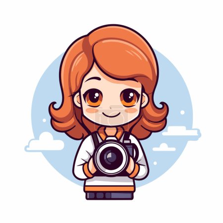 Illustration for Cute little girl holding a camera. Vector illustration in cartoon style. - Royalty Free Image
