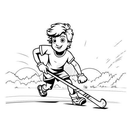 Illustration for Boy playing hockey. Black and white vector illustration for your design. - Royalty Free Image